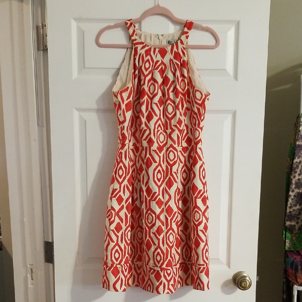 Eliza J Red and Cream Patterned Sleeveless Dress